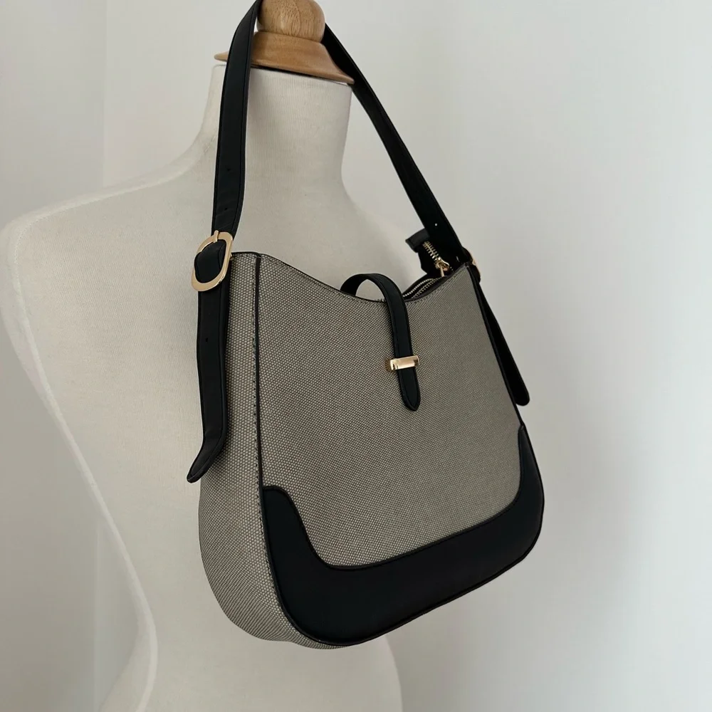 Two Tone Hobo Bag Black Gray NWOT